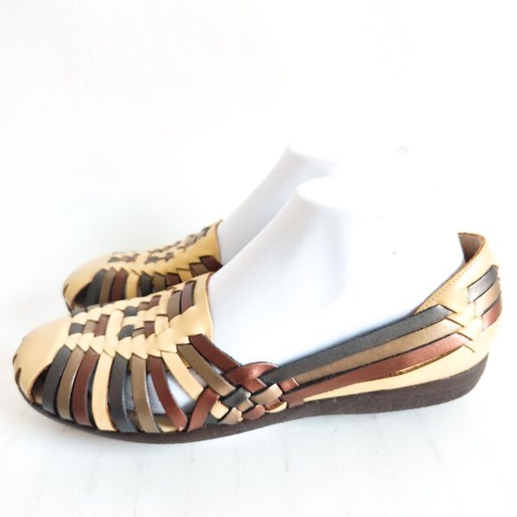 Softspots Woven Comfort Leather Huarache Sandals Slingback Flat 9 Narrow - Picture 3 of 11